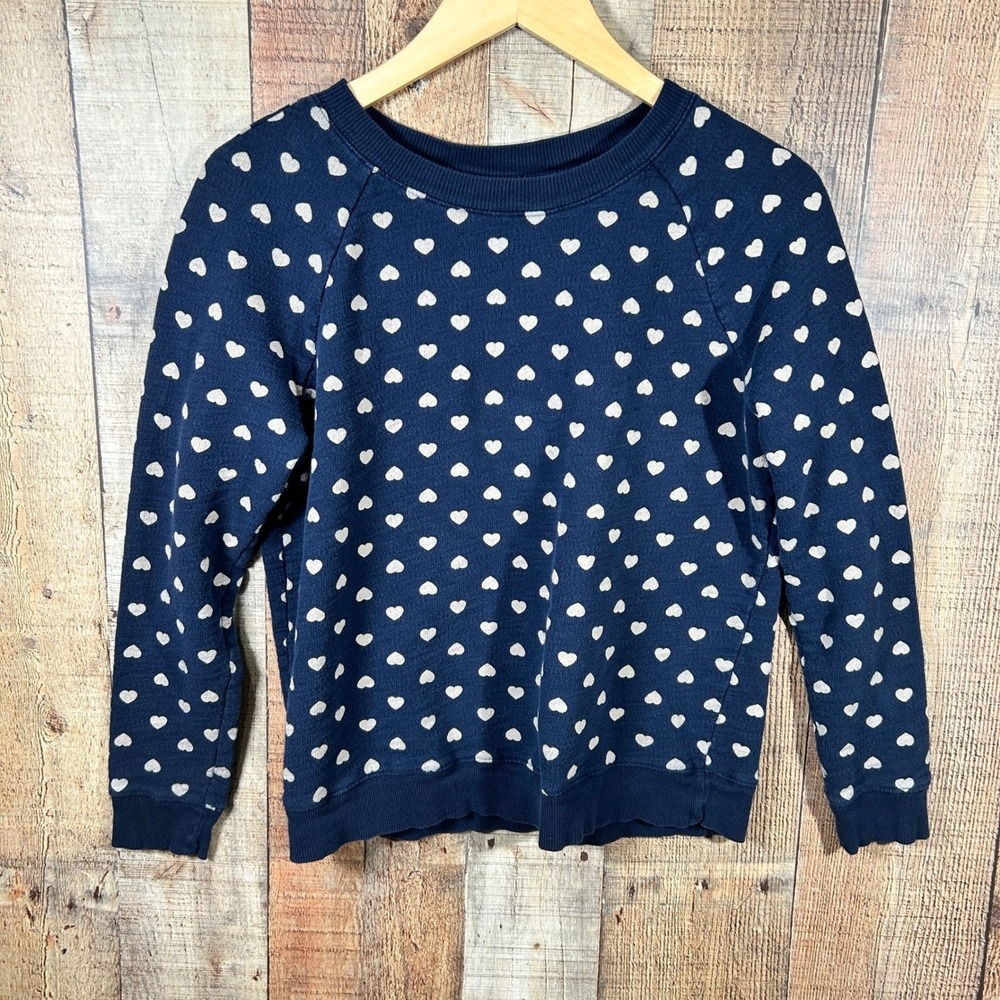 LOFT Navy Blue 100% Cotton Heart Print Raglan Sweatshirt Pullover Top Medium M